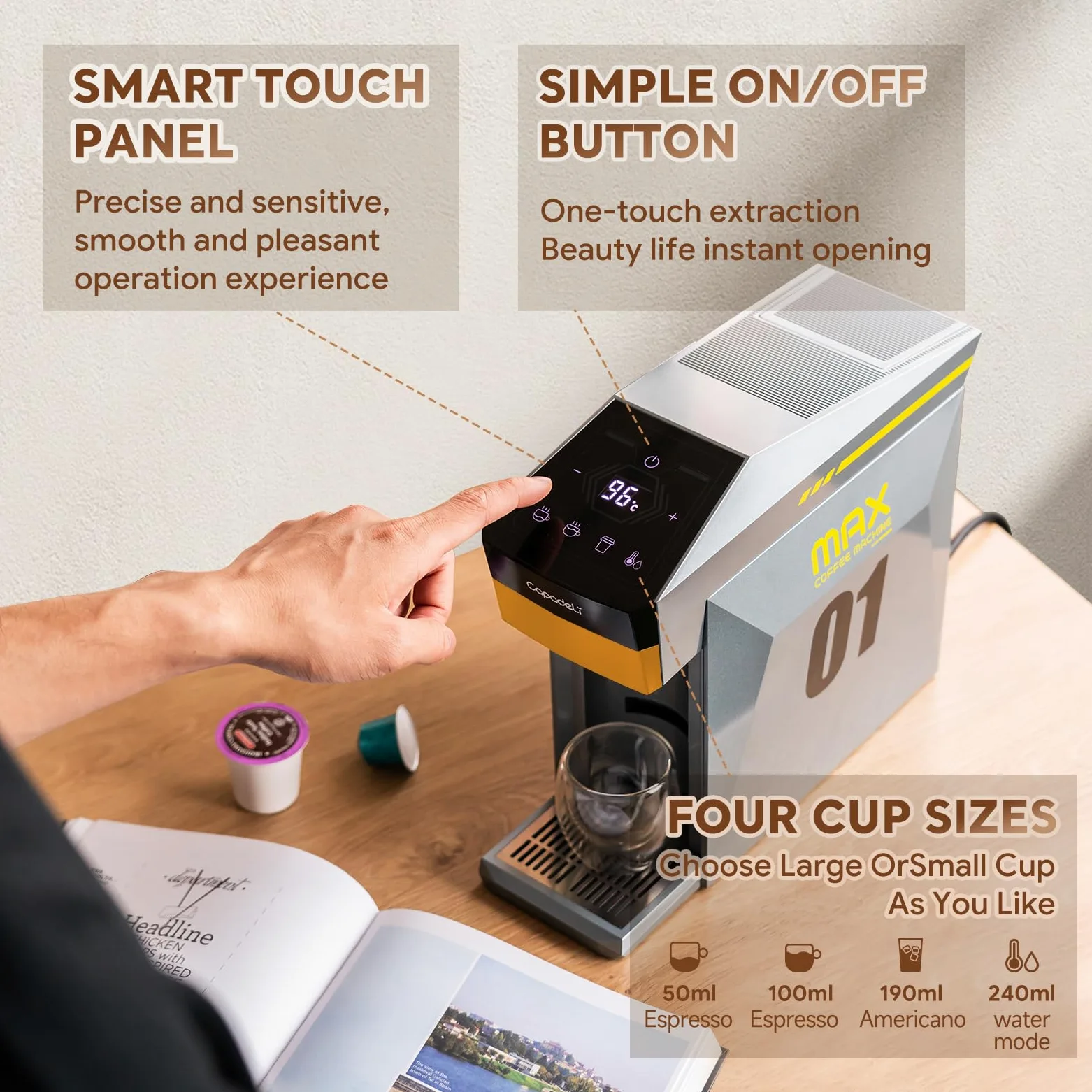 Máquina de café espresso multifuncional 4 en 1, 19 bares, para cápsulas de café NES-presso Original/lor/Dolce Gusto/molido, pequeña máquina automática de café (gris)