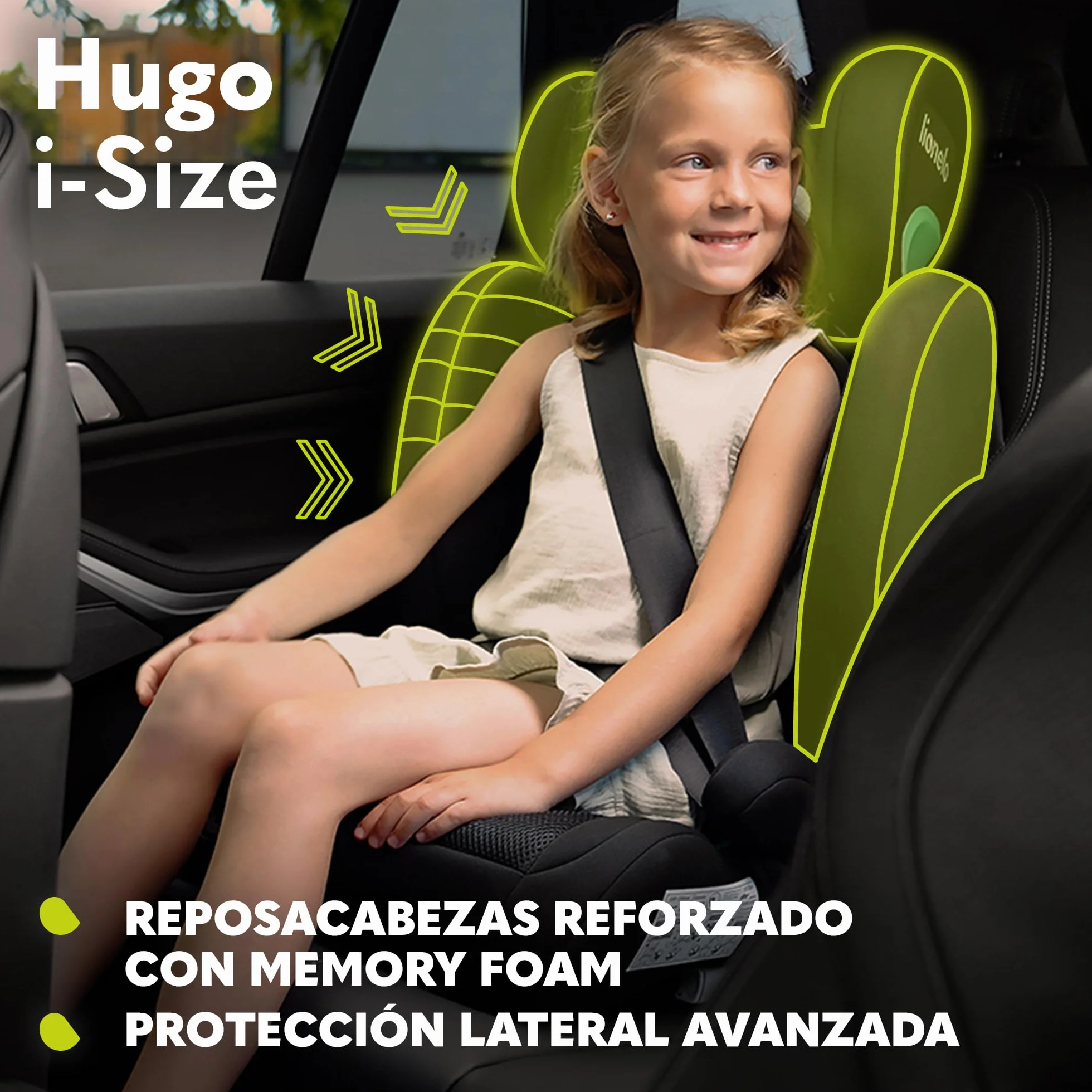 LIONELO HUGO I-SIZE Silla de coche para bebés, Grupo 2 3, de 100 cm a 150 cm Montaje ISOFIX Reposacabezas Memory Foam ajustable Protección lateral Reposabrazos cómodos Respaldo extraíble
