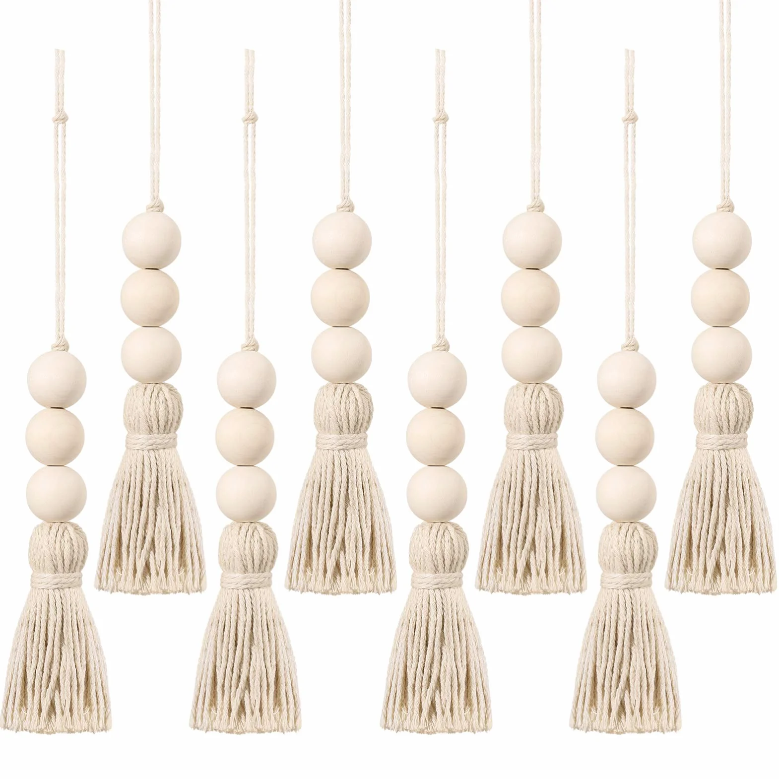 Garneck 8 Piezas de Cuerda de Algodón Retro Adornos de Borla Natural Cuentas Colgantes Manija de La Puerta Decoraciones para La Ventana del Hogar de La Pared