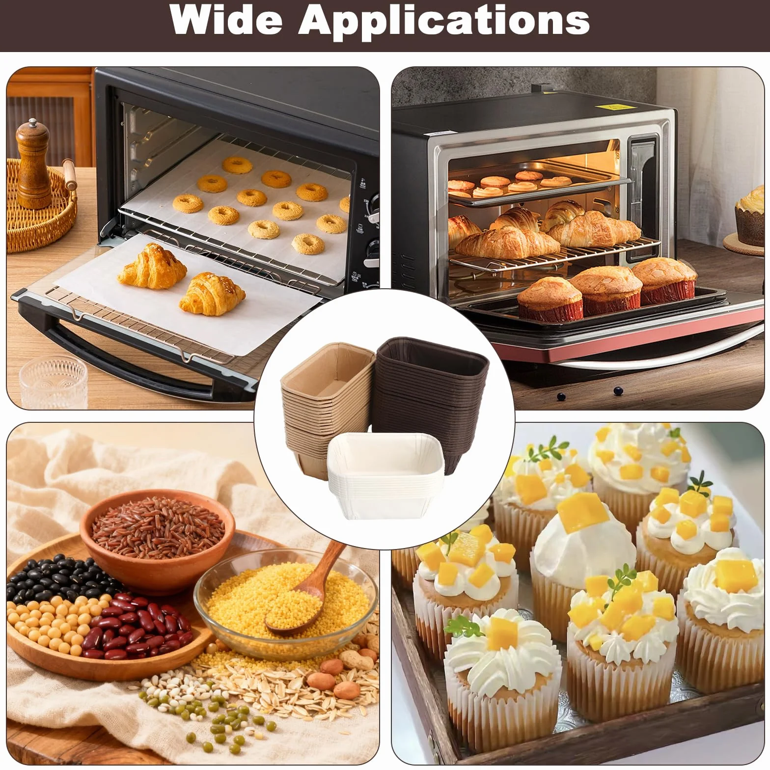 UOCAI 150 Piezas Mini Moldes de Cartón para Pasteles Mini Moldes de Papel Horneables Rectangulares Molde para Pan de Papel Ideal para Pastel Repostería Pan 8 * 4 * 4cm