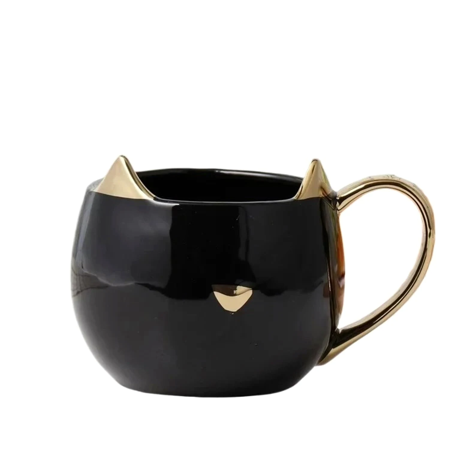 Taza de cerámica con orejas de gato, tazas de café chapadas en oro con asa, taza de avena y leche for desayuno, parejas Para Boda(Black)