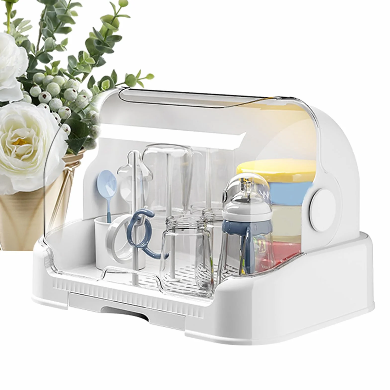 Soporte para secador de Botellas Que Ahorra Espacio, Estante para secar Botellas de bebés - Almacenamiento con Tapa