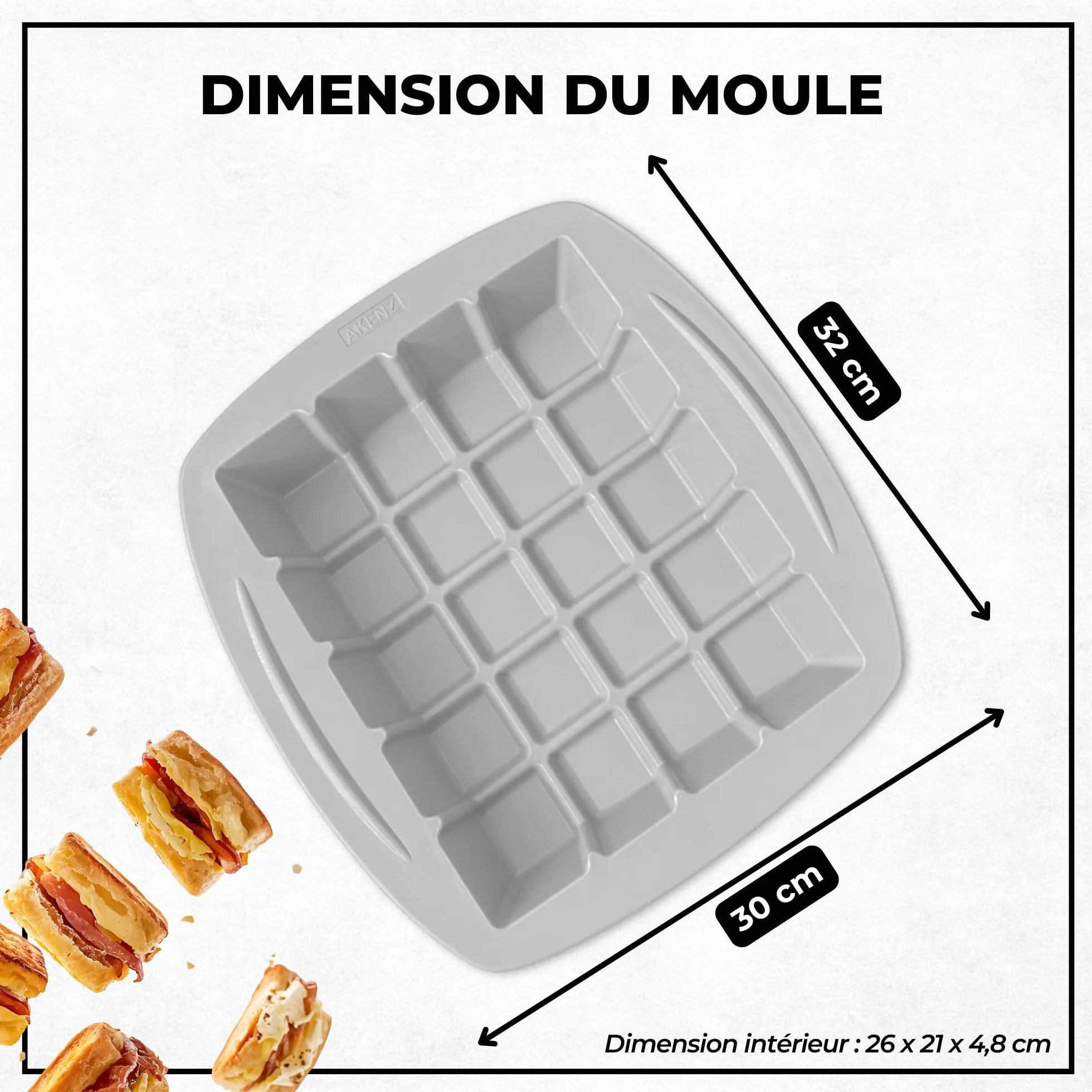 AKENZ - Molde de silicona para tableta de chocolate XXL – Cubo cuadrado pastel y pastel | Silicona platinium LFGB sin BPA, antiadherente, compatible con Cake Factory Infinity XXL + eBOOK incluido