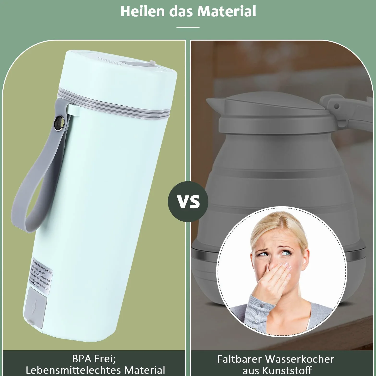 Garvee Hervidor eléctrico portátil para café y té - Acero inoxidable 304 - Calentamiento rápido y seguro - Ideal para viajes y oficina - Diseño compacto - Capacidad 400ml - Apagado automático - Green
