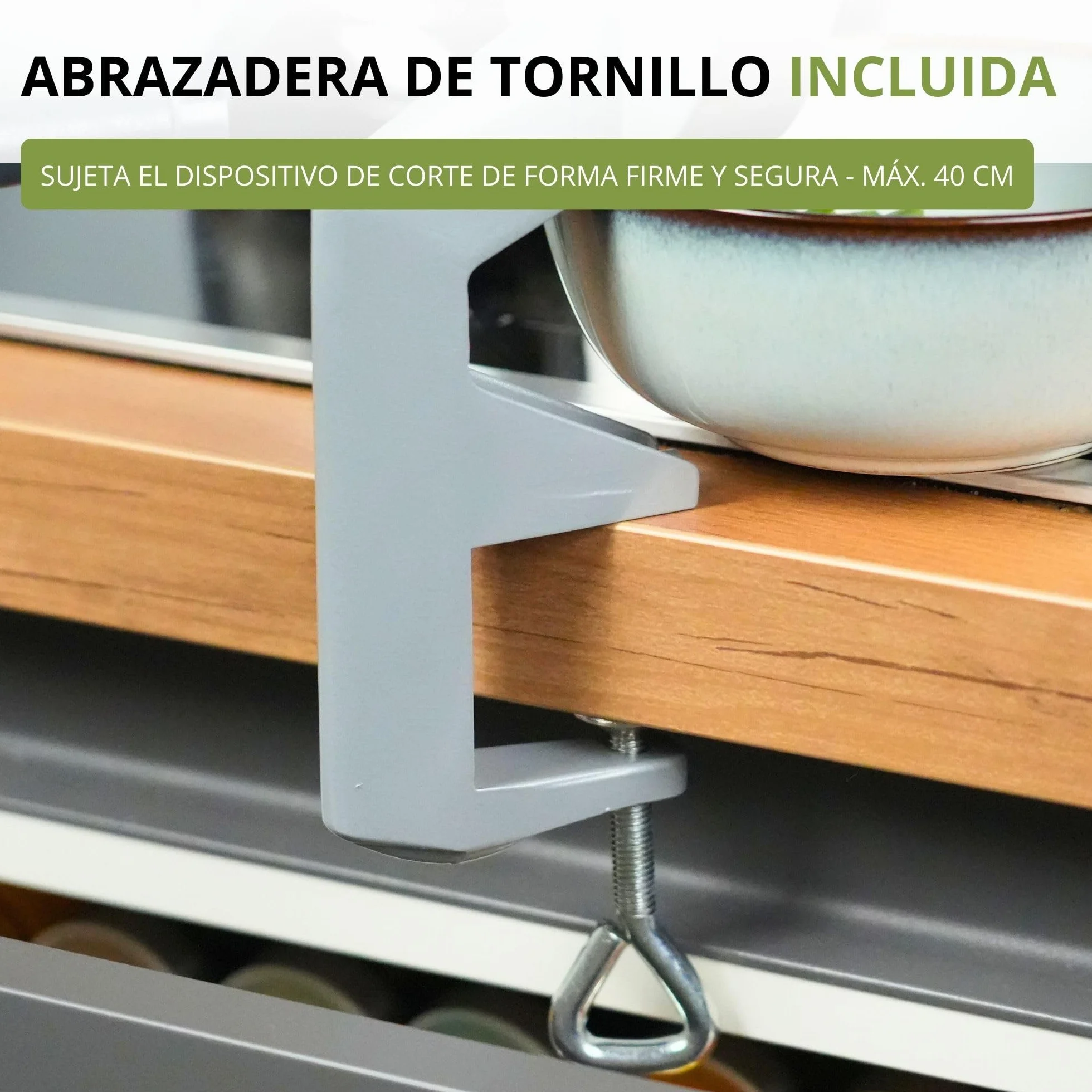 Westmark Cortador de judías con 2 aberturas de corte y abrazadera de tornillo para montaje en mesa, Cuchillo de acero inoxidable/carcasa de aluminio, Plateado, 11822260