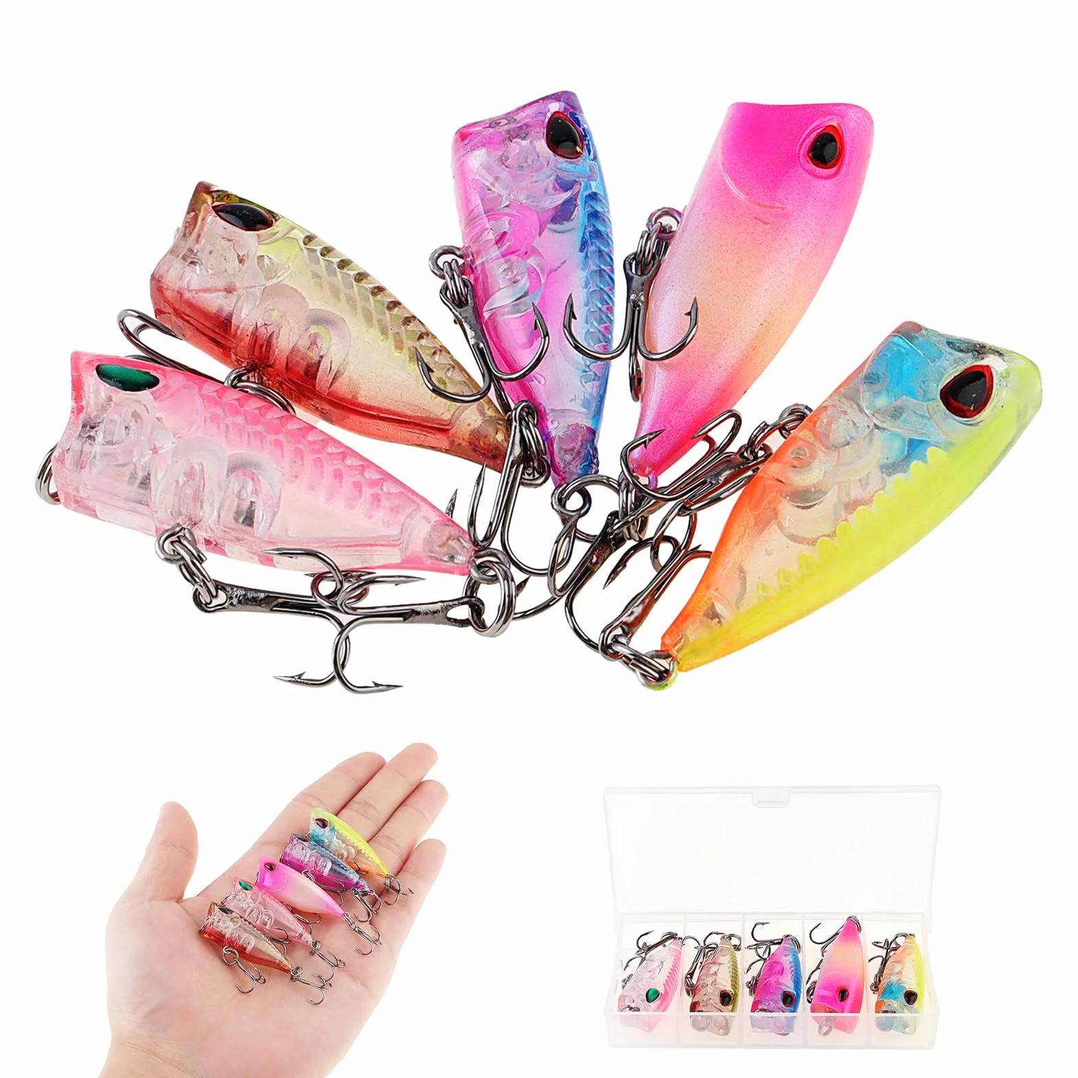 Juego de 5 señuelos de pesca Popper duros artificiales para Pike Bass Perch
