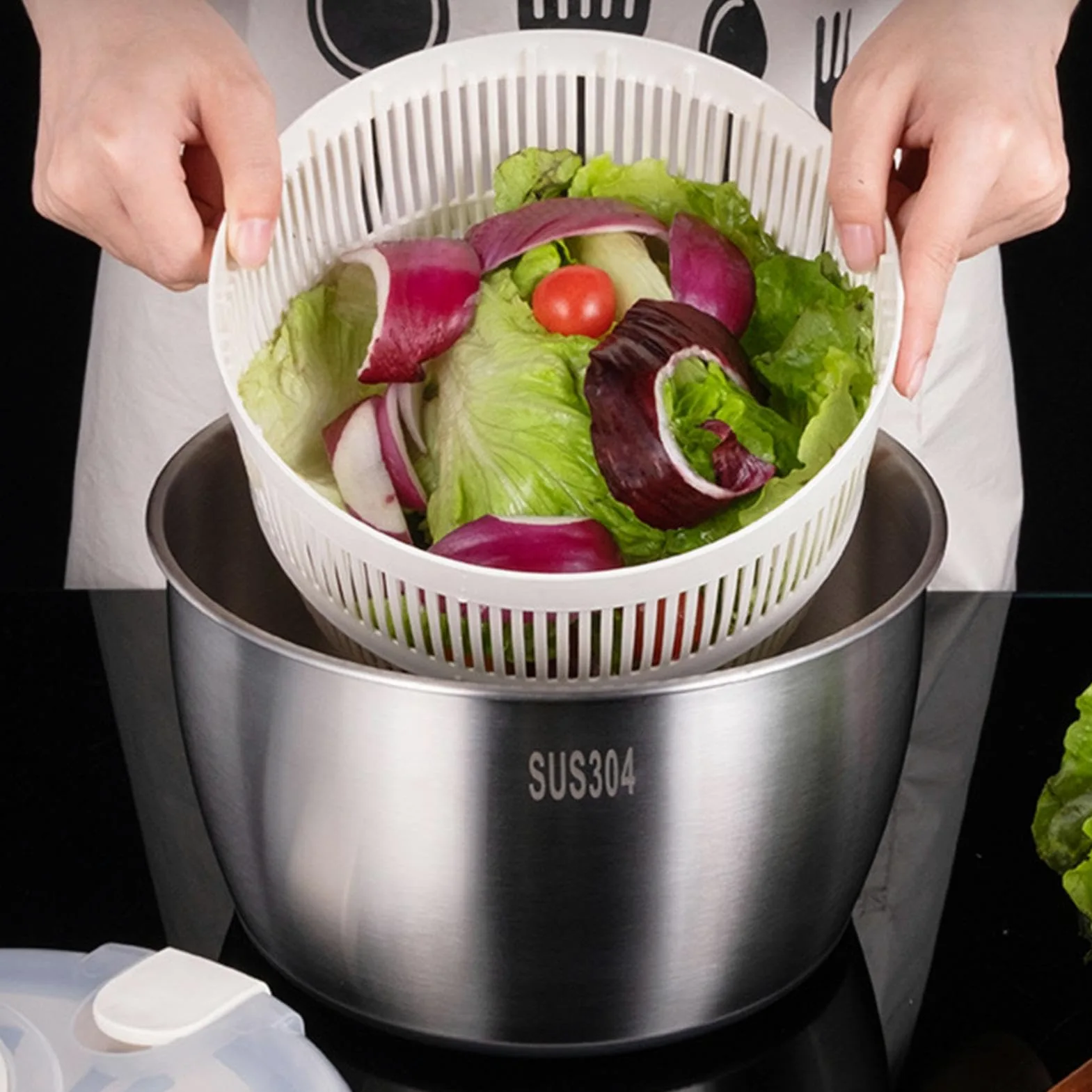 Licuadora de lechuga para lechuga - Centrifugadora de verduras, centrífuga | de ensalada para licuadora de lechuga | Centrifugadora de lechuga de acero ABS con cierres de seguridad, gadget de cocina