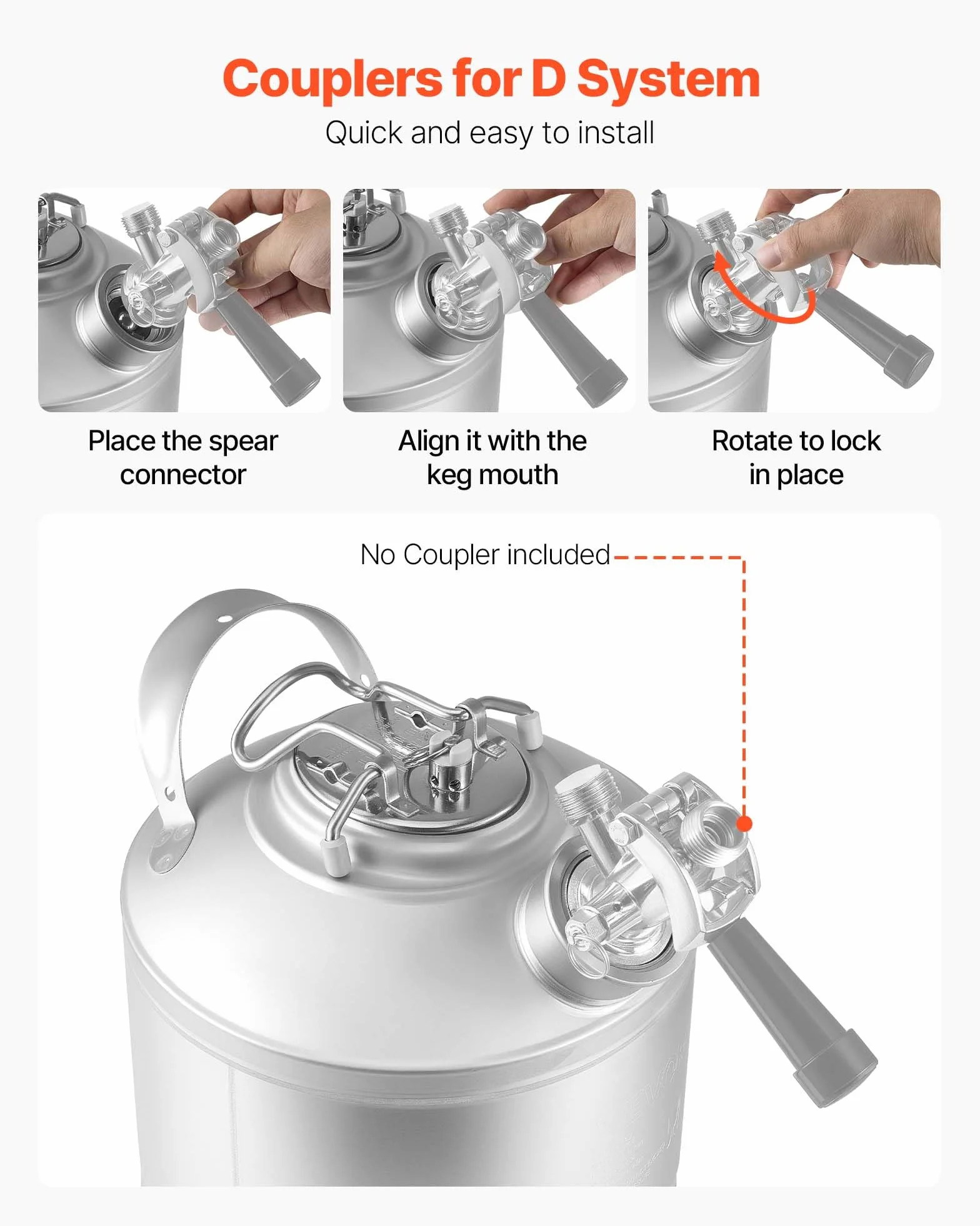 VEVOR Kit de Limpieza para Barriles de Cerveza de 6,5 L, de Acero Inoxidable 304, con Anilla en D y Base de Goma, Apto para Cerveceros Caseros y Pequeños Negocios de Bebidas, 235 x 250 x 285 mm