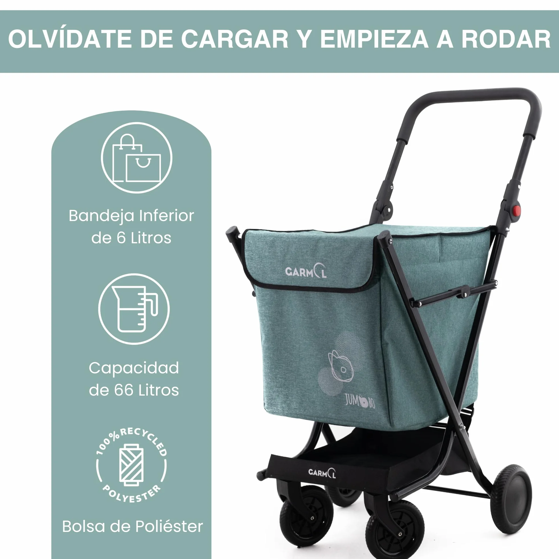GARMOL Carro de la Compra Plegable 66 litros | Carro de la Compra 4 Ruedas Gran Capacidad | Carrito Compra 4 Ruedas Plegable Color Verde