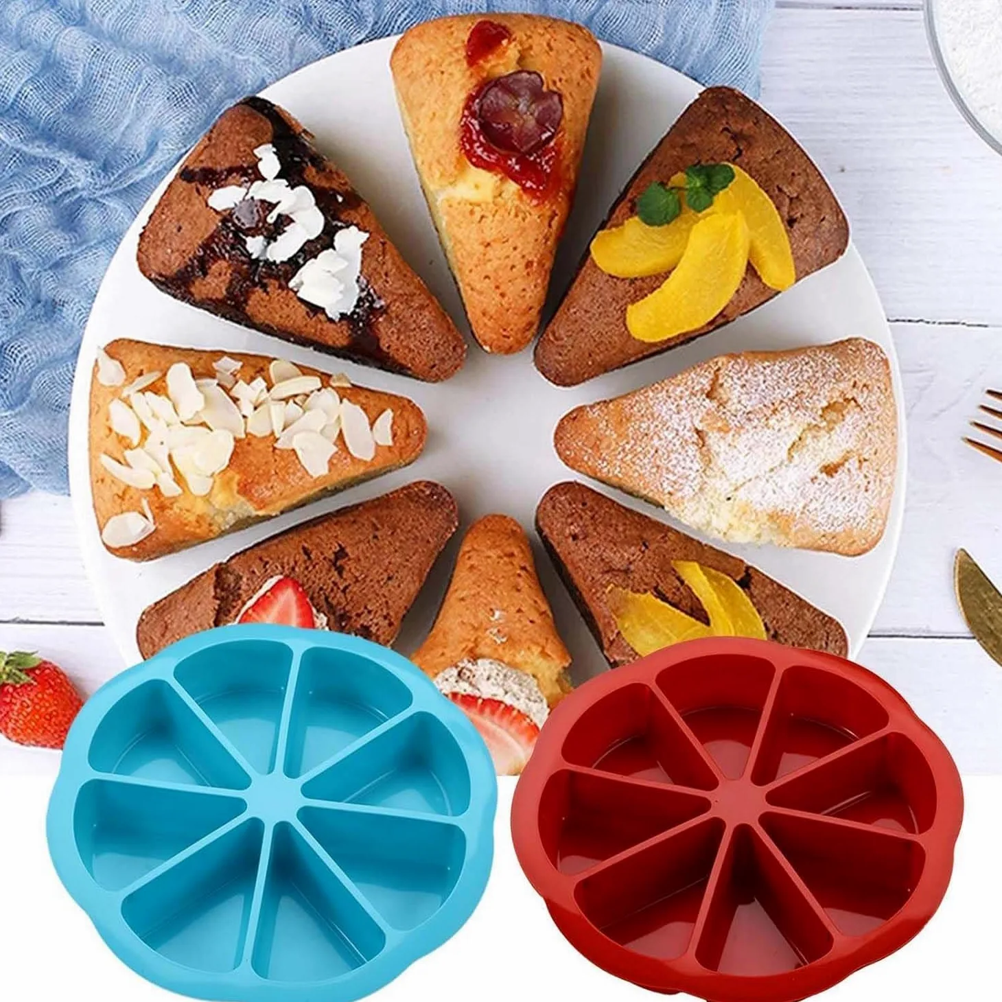 Molde de silicona para tartas de 8 cavidades, moldes de silicona para hornear, molde antiadherente para rebanadas de pizza, molde de silicona para tartas, molde triangular para pasteles, herramienta