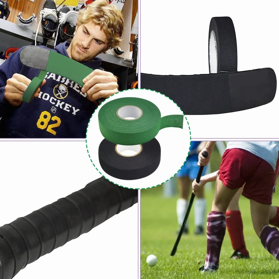 Cinta de Hockey Autoadhesiva 2 Rollos Verde y Negro 2.5cm*25m Antideslizante para Palo de Hockey, Raqueta, Bádminton, Ping Pong