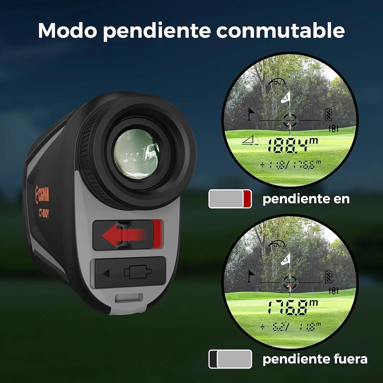 CIGMAN Telémetro Golf 800-1200 Yardas Láser Caza Pendiente Recargable USB Aumento Vibración Bloqueo Asta Bandera