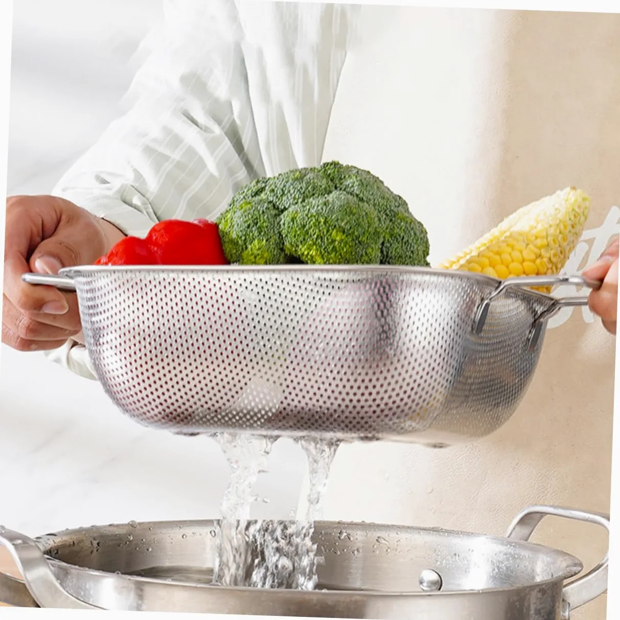 Colador Inoxidable Con Escurridor Para Pasta Cesta Drenante Multifuncional Para Cocina y Lavavajillas