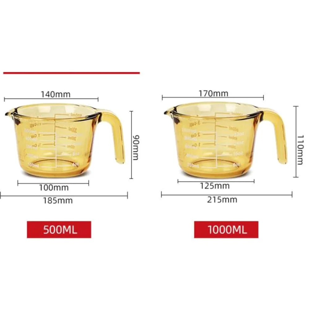 XMING Taza medidora de vidrio con escala y tapa for uso doméstico Cocina Grado alimenticio Tazas de leche resistentes a altas temperaturas Tazas de desayuno for hornear y batir huevos (Size : 1000ML