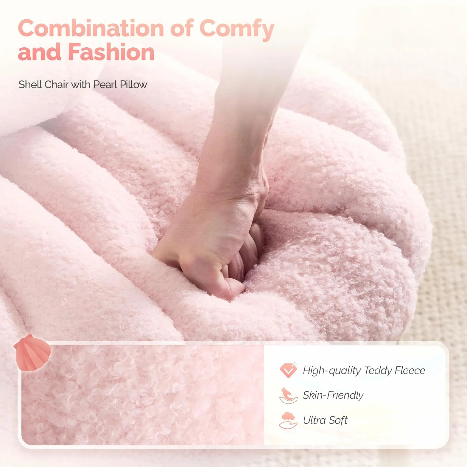 Bonnlo Silla Tocador Maquillaje, Silla Escritorio sin Ruedas de Peluche Sueve, con Respaldo Forma de Concha y Cojín Extraíble, Sillón Comedor Estilo Nórdico con Patas Doradas y Respaldo Redondo, Rosa