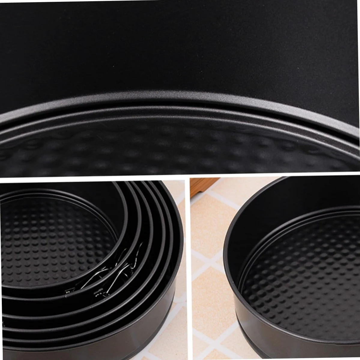 Moldes Redondos Antiadherentes Acero al Carbono 6 Piezas Pasteles | Negro, Aptos para Tarta y Bizcocho, Uso en Casa y Boda, Fondo Tipo Panal
