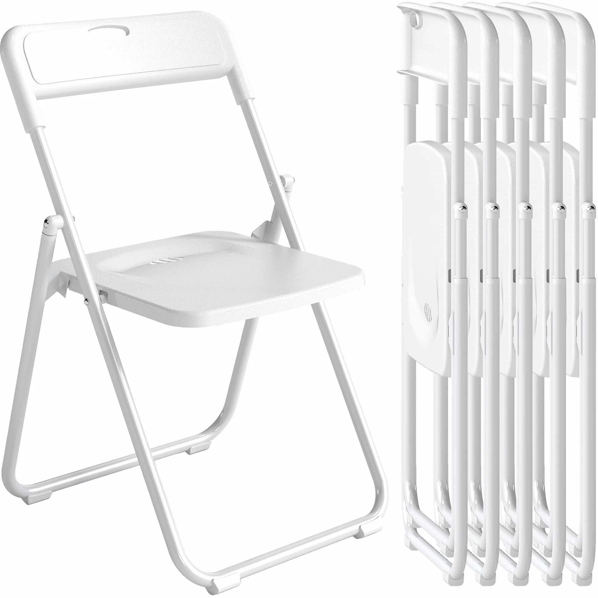 HOMCOM Juego de 6 Sillas Plegables de Plástico, Estructura de Acero, Sillas de Comedor con Respaldo Curvo, Asiento Cóncavo, para Espacios Pequeños, Salón, Oficina, Cocina, Blanco