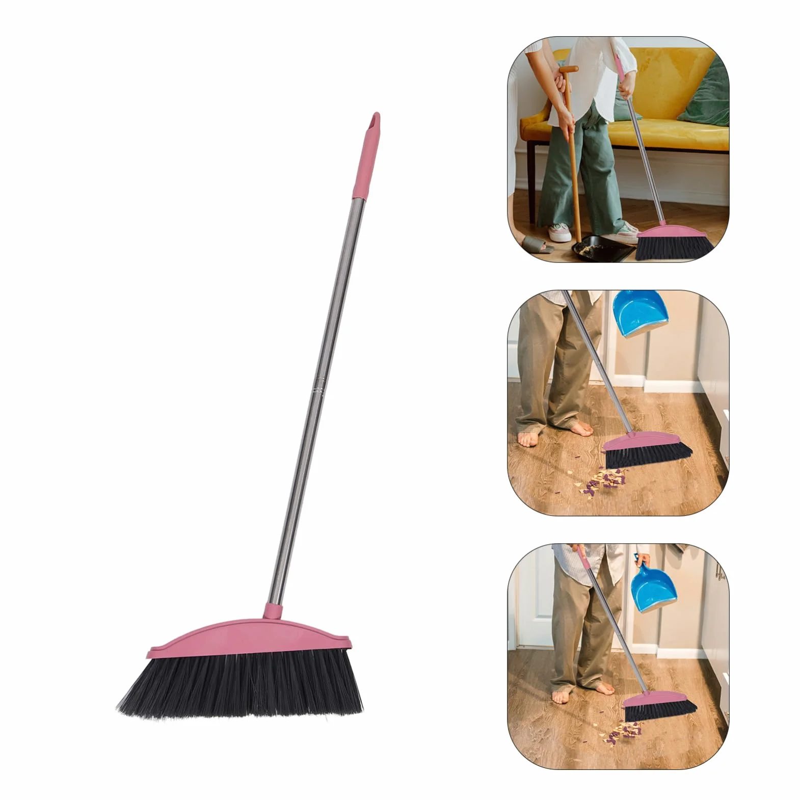 iplusmile Escoba de Acero Inoxidable Cerdas Densas y Mango Aleatorio para Limpieza Fácil de Polvo y Escombros en Baños y Garajes, Herramienta Duradera para Pisos Varios estilos