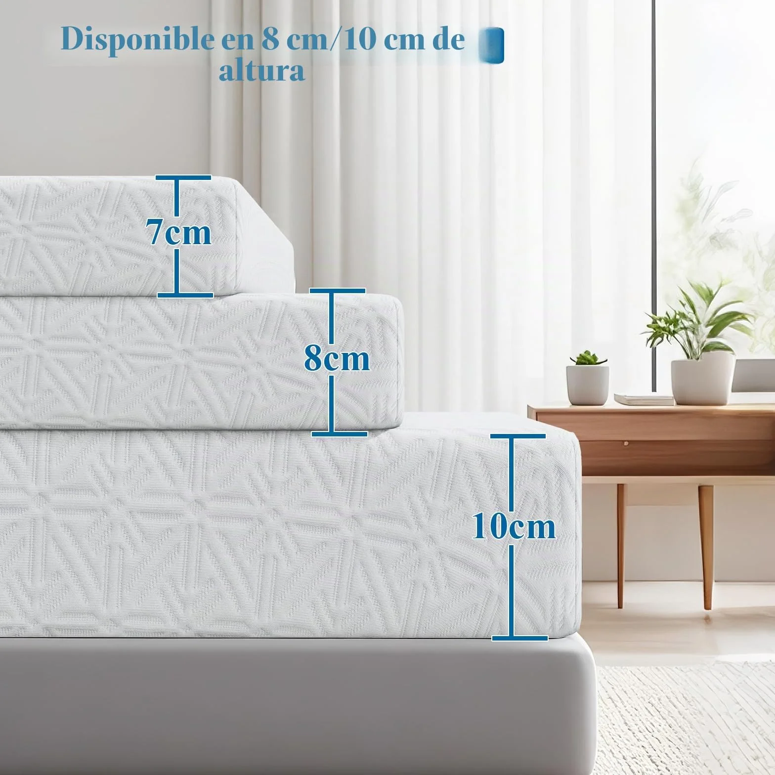 Topper Viscoelástico 180x200, Grosor 8 cm, Topper Colchón de Gel, Cubrecolchones Memory Foam Mattress Toppers, Sobrecolchón para Gel, Cubrecolchón Extraíble y Lavable, Blanco