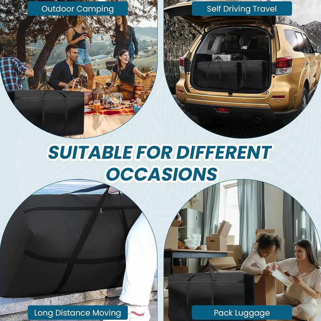 2 Bolsas de Almacenamiento Extragrande de 120 L, Oxford 600D Bolsa de Mudanza Extra Grande con Cremalleras y Asa, Bolsa de Transporte Impermeable para Mudanzas, Edredones, Ropa de Cama, Negro