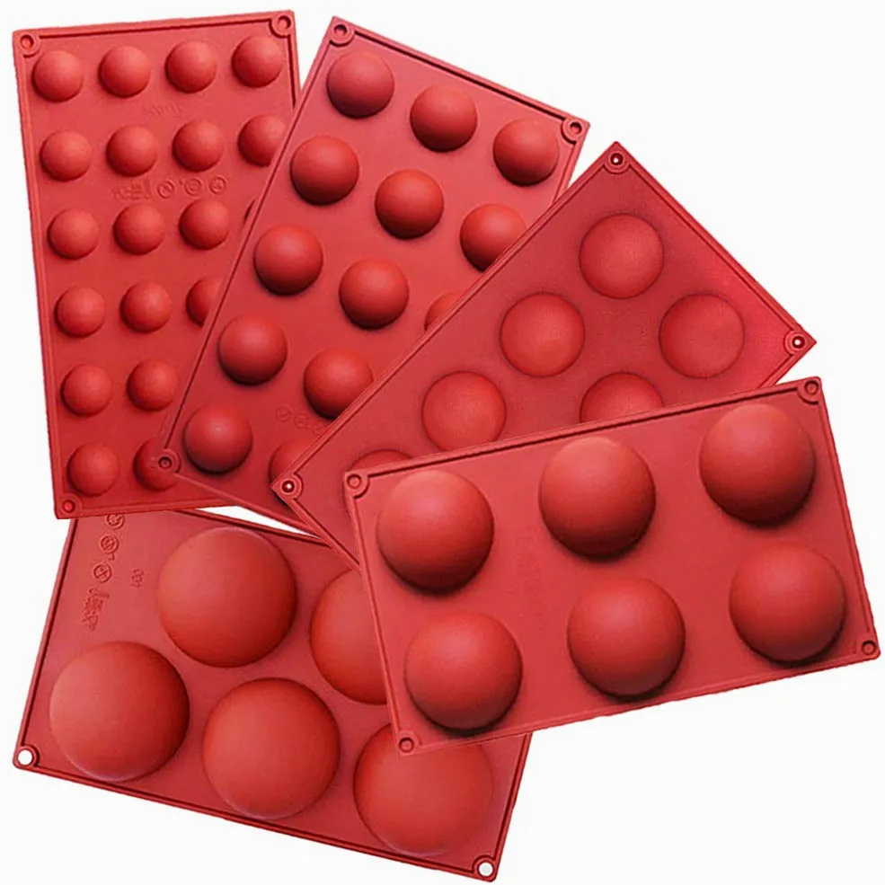 Moldes de silicona para hornear semi esferas, para hacer dulces, chocolate, pastel, mousse, gelatina, 5 unidades