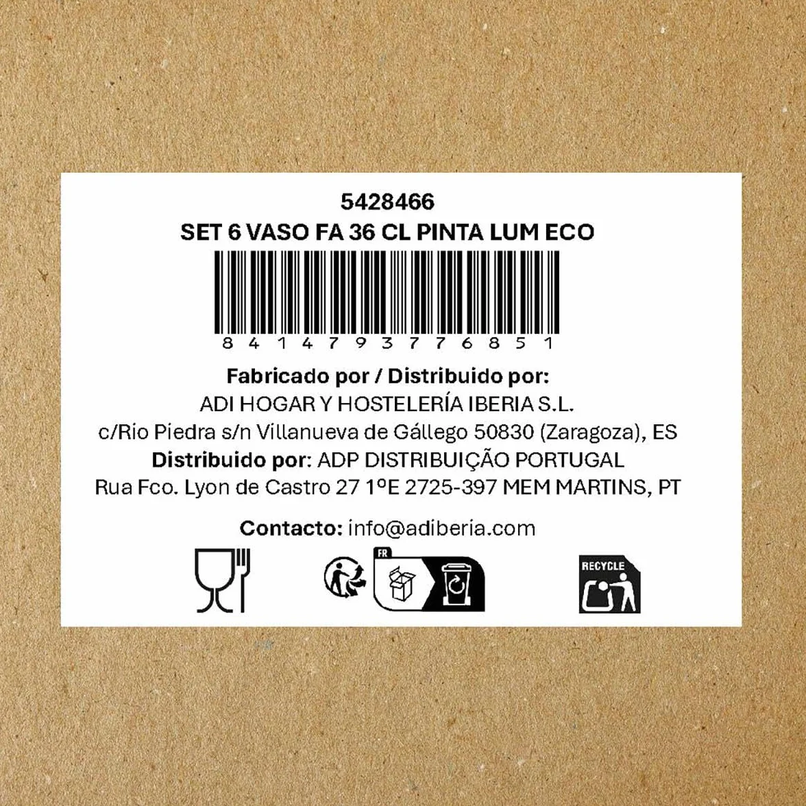 Luminarc Pinta Set 6 Vasos Altos de Vidrio Ecológico 36cl