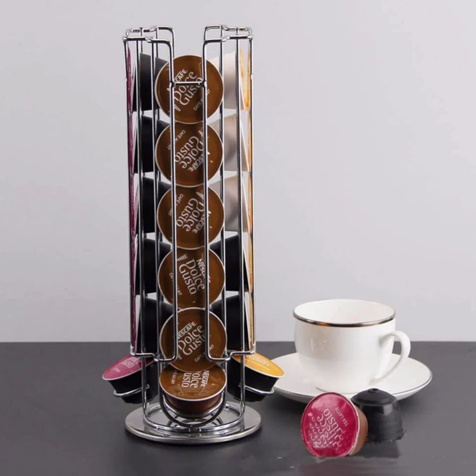 Soporte para cápsulas de café de metal de alta calidad, soporte cromado para torre, soporte para almacenamiento de cápsulas de café para cápsulas Dolce Gusto de 18 piezas,