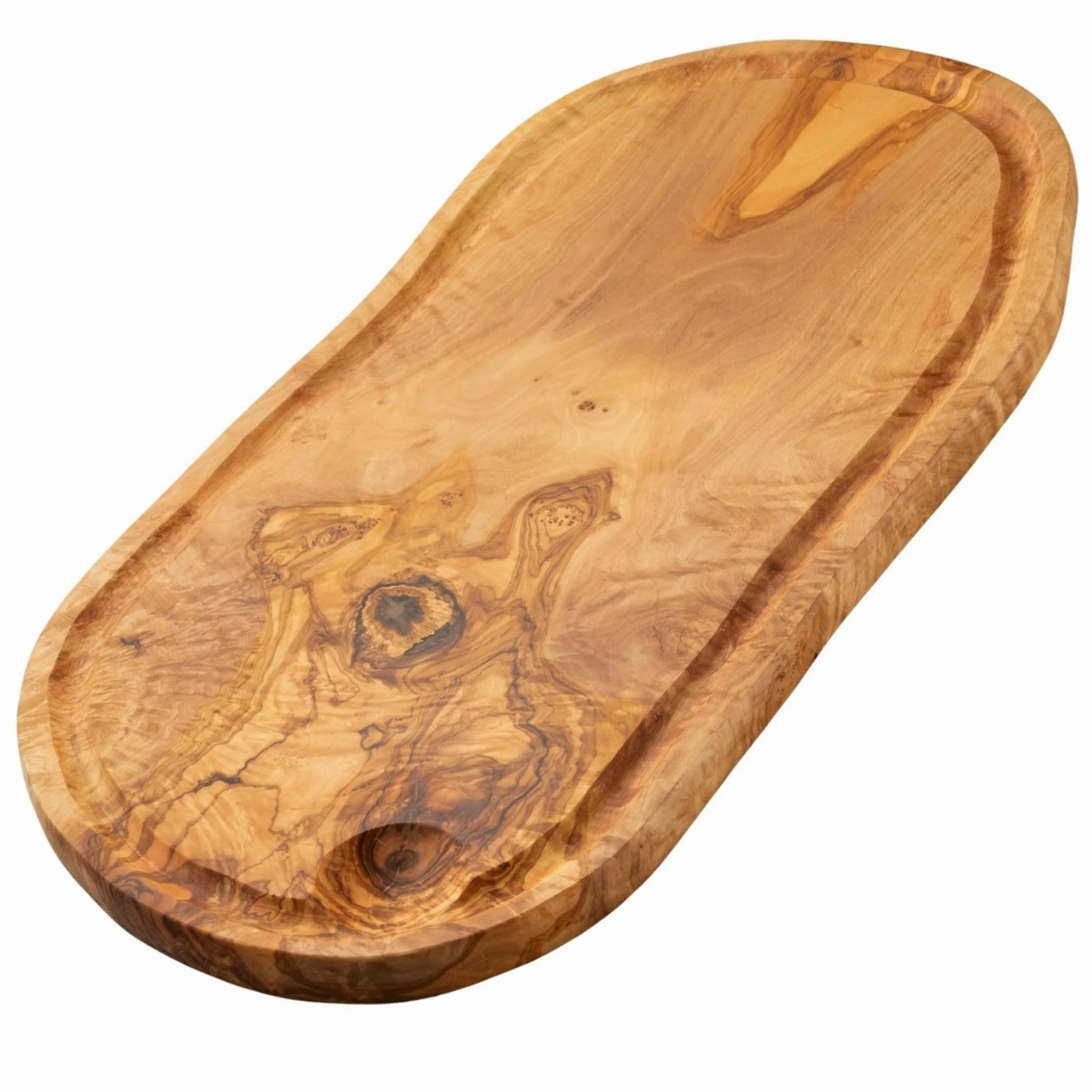 Erreke Tabla de Madera de Olivo Natural con Ranura, 43 x 21 cm, Uso Diario | Tabla Madera Cocina. Reversible con Canal para Jugos. Servir y Picar Carne Quesos. Estilo Mediterráneo. Para Cocina y Mesa
