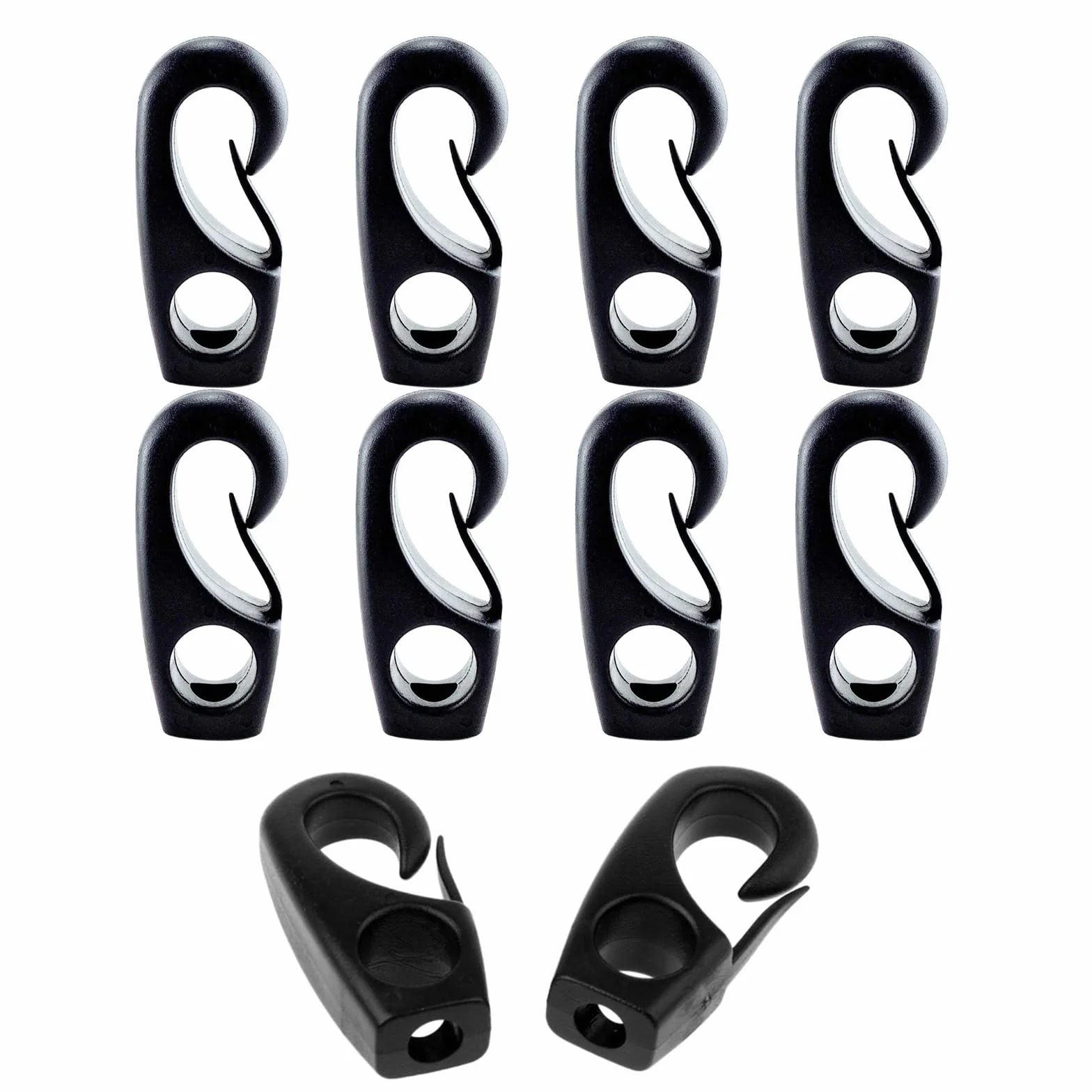 Gancho de plástico negro para barcos, gancho de cuerda elástica, accesorios para kayak