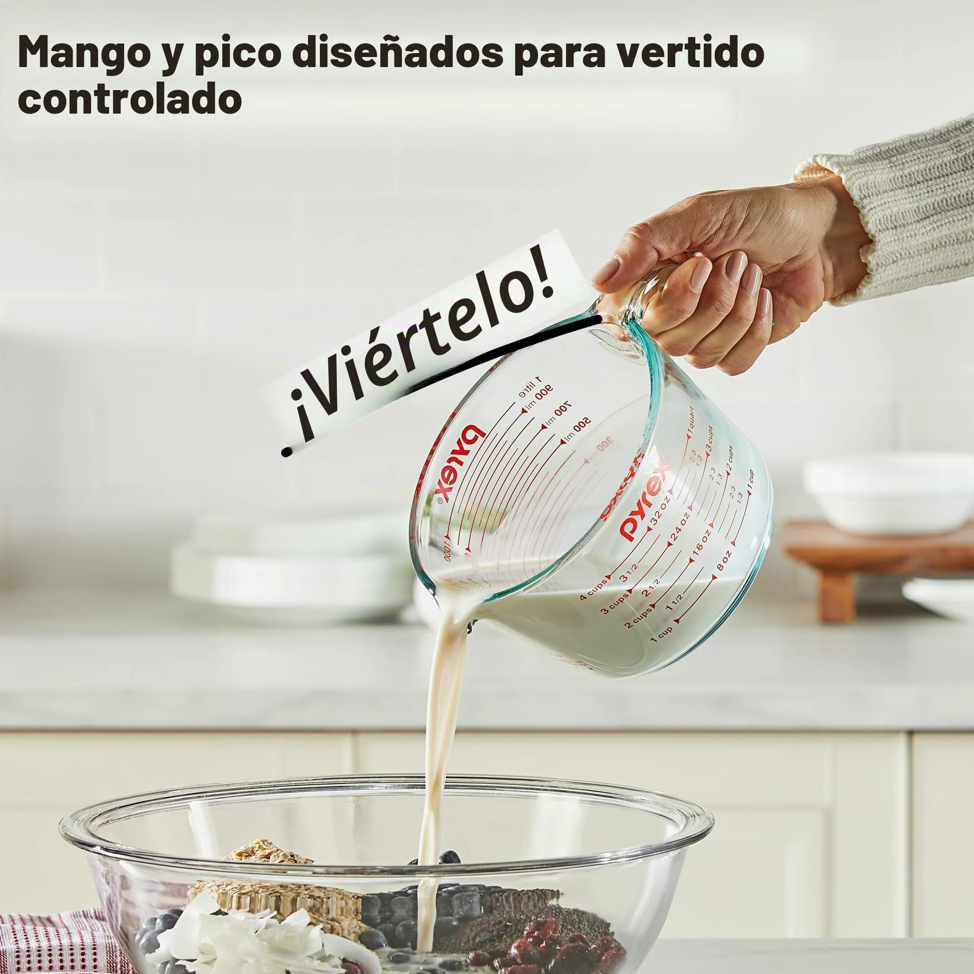 Pyrex Essentials - Juego de 3 tazas medidoras de vidrio (1, 2 y 4 tazas) para preparar, hornear y cocinar, horno precalentado, lavavajillas, congelador y microondas