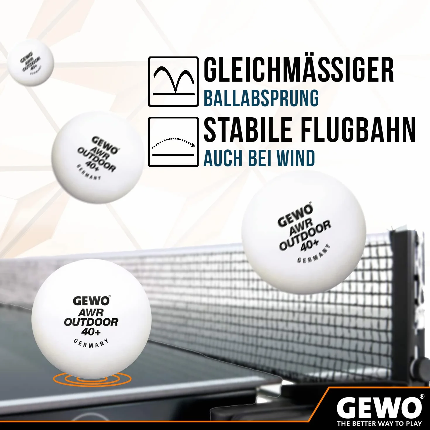GEWO AWR Outdoor 40+ Pelotas de Ping Pong de Mesa para Exteriores, Impermeable, 40mm, 6 Unidades