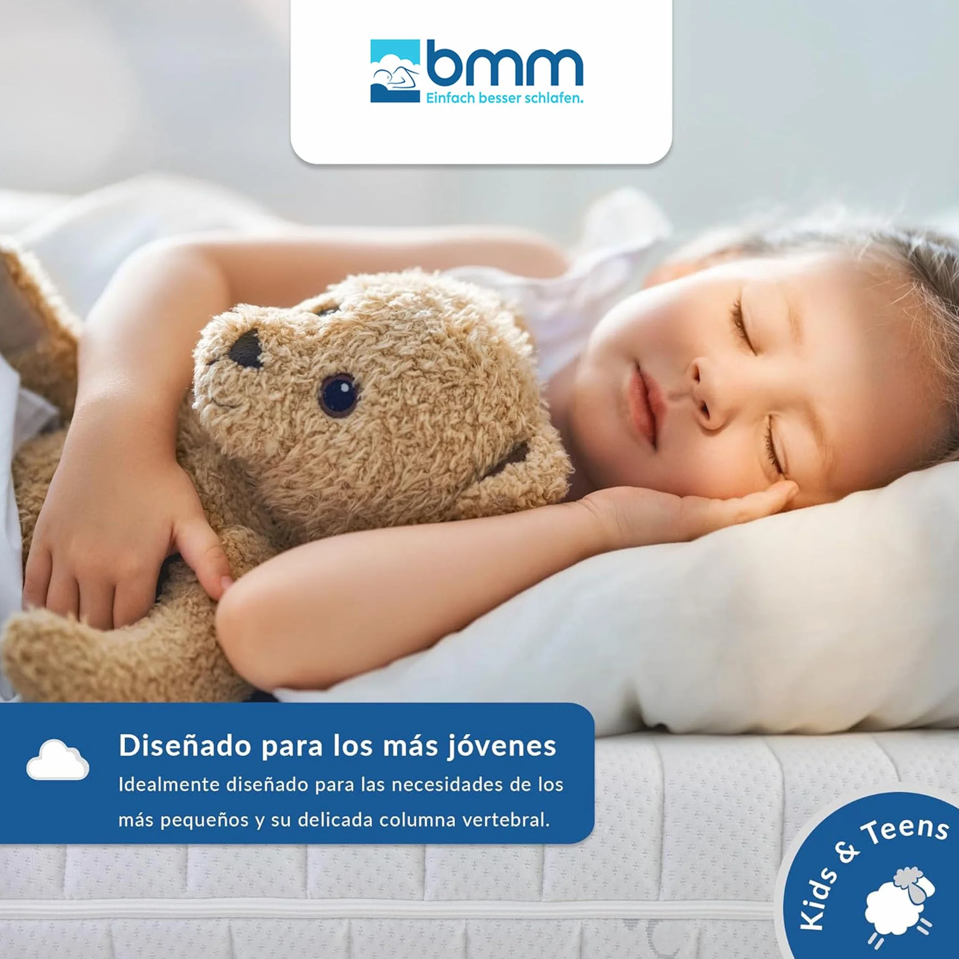 BMM Colchón Infantil Razze 100x200 cm, firmeza H2, colchón de Espuma fría Certificado Öko-Tex, colchón Juvenil para Todas Las Camas, Fabricado en Alemania.