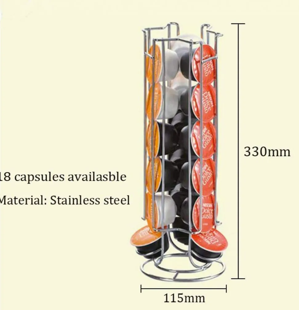 Soporte para cápsulas de café de metal de alta calidad, soporte cromado para torre, soporte para almacenamiento de cápsulas de café para cápsulas Dolce Gusto de 18 piezas,