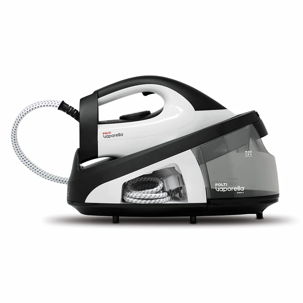 Polti Vaporella Simply VS20.20, Plancha Generadora de Vapor, Depósito de Vapor Extraíble 1,5 L, Presión Bomba 6,5 Bar, Potencia 2200 W, Función ECO, Blanco y Negro [Clase de eficiencia energética A]