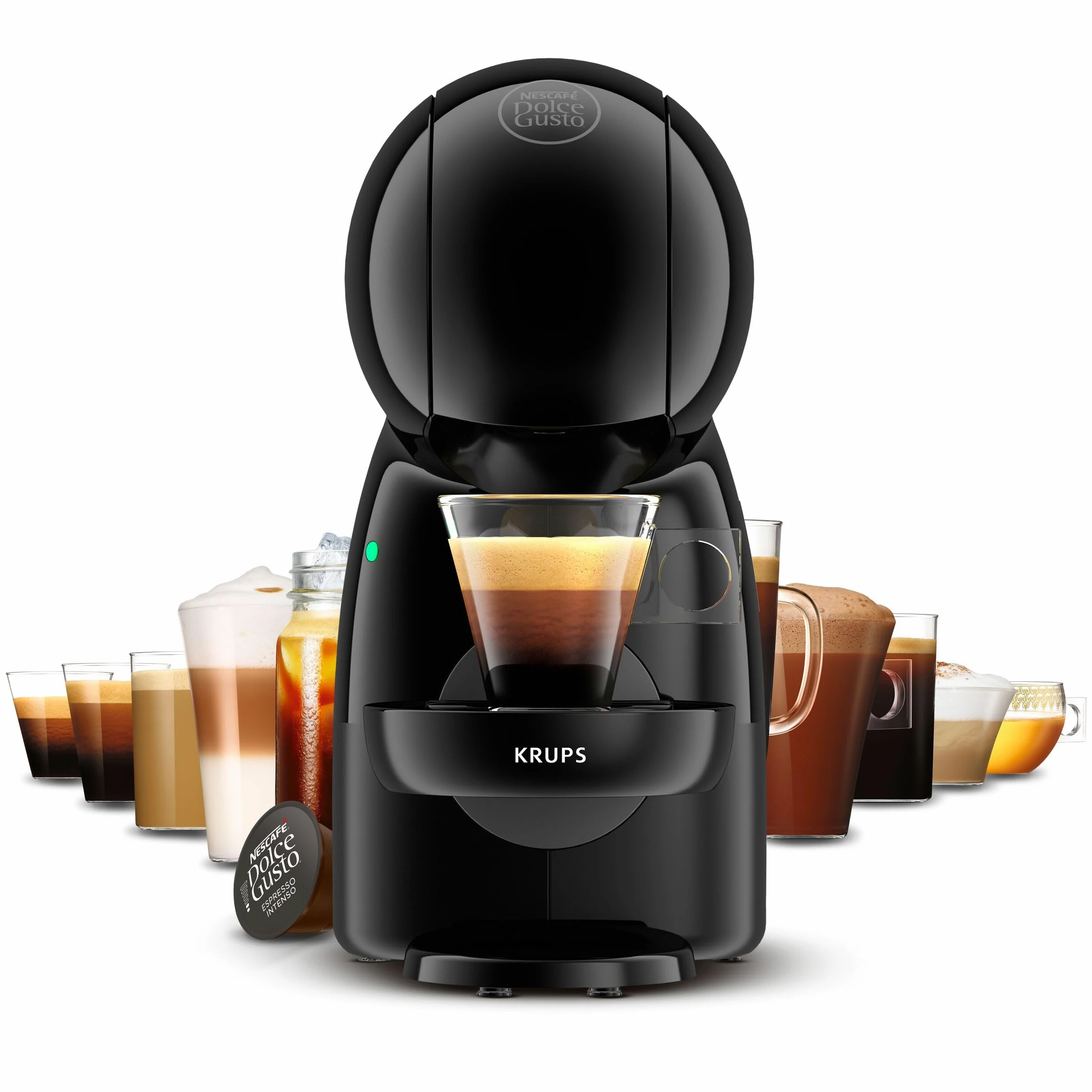 Krups Nescafé Dolce Gusto Piccolo XS KP1A08 Cafetera de cápsulas de 0.8L, modo Eco, bandeja 3 alturas, color negro, 3 Packs Café Intenso