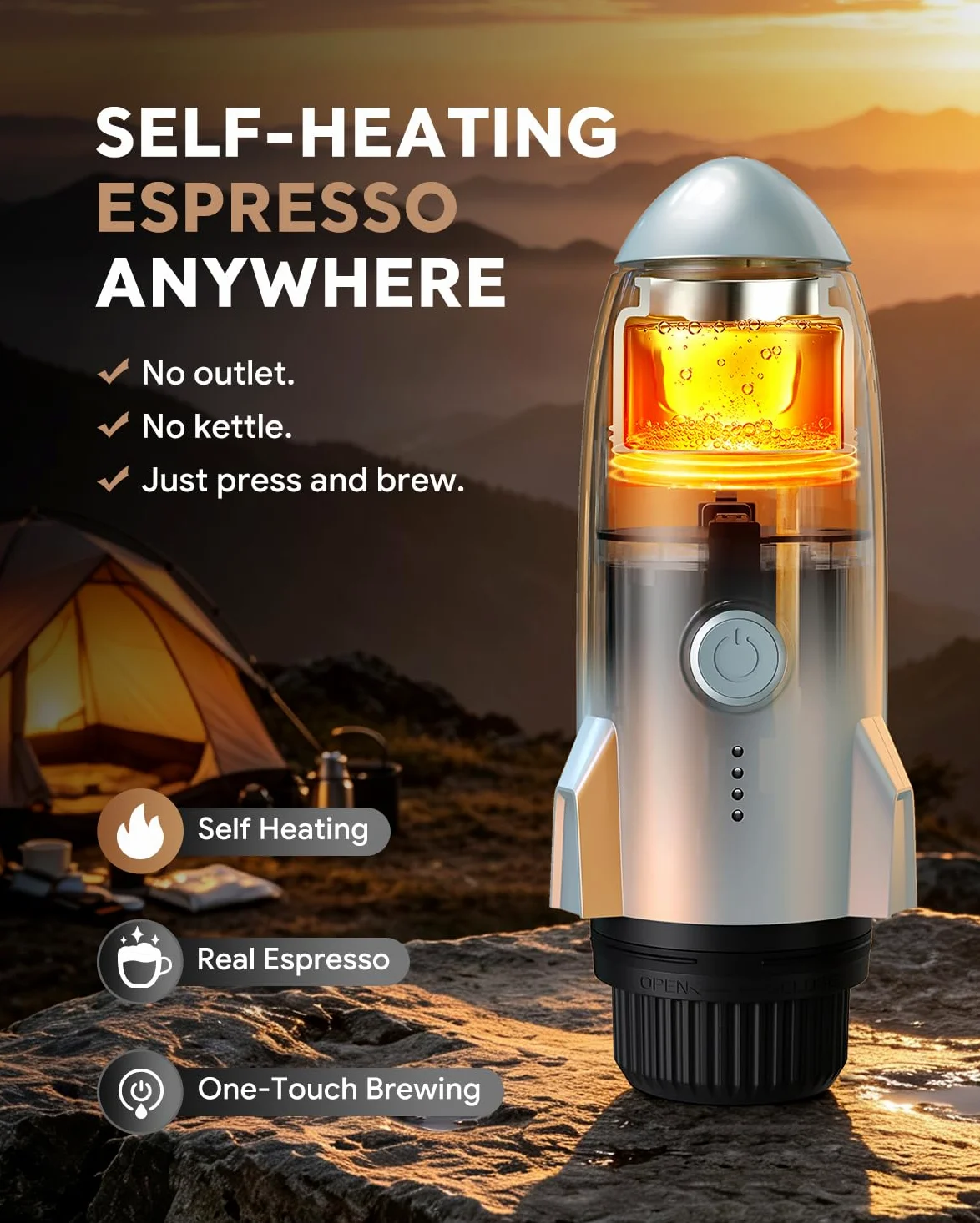 Cafetera eléctrica portátil de café espresso de viaje para camping, autocalentamiento 3 en 1 para café molido y cápsulas DG NS para viajes, camping y senderismo (gris espacial)