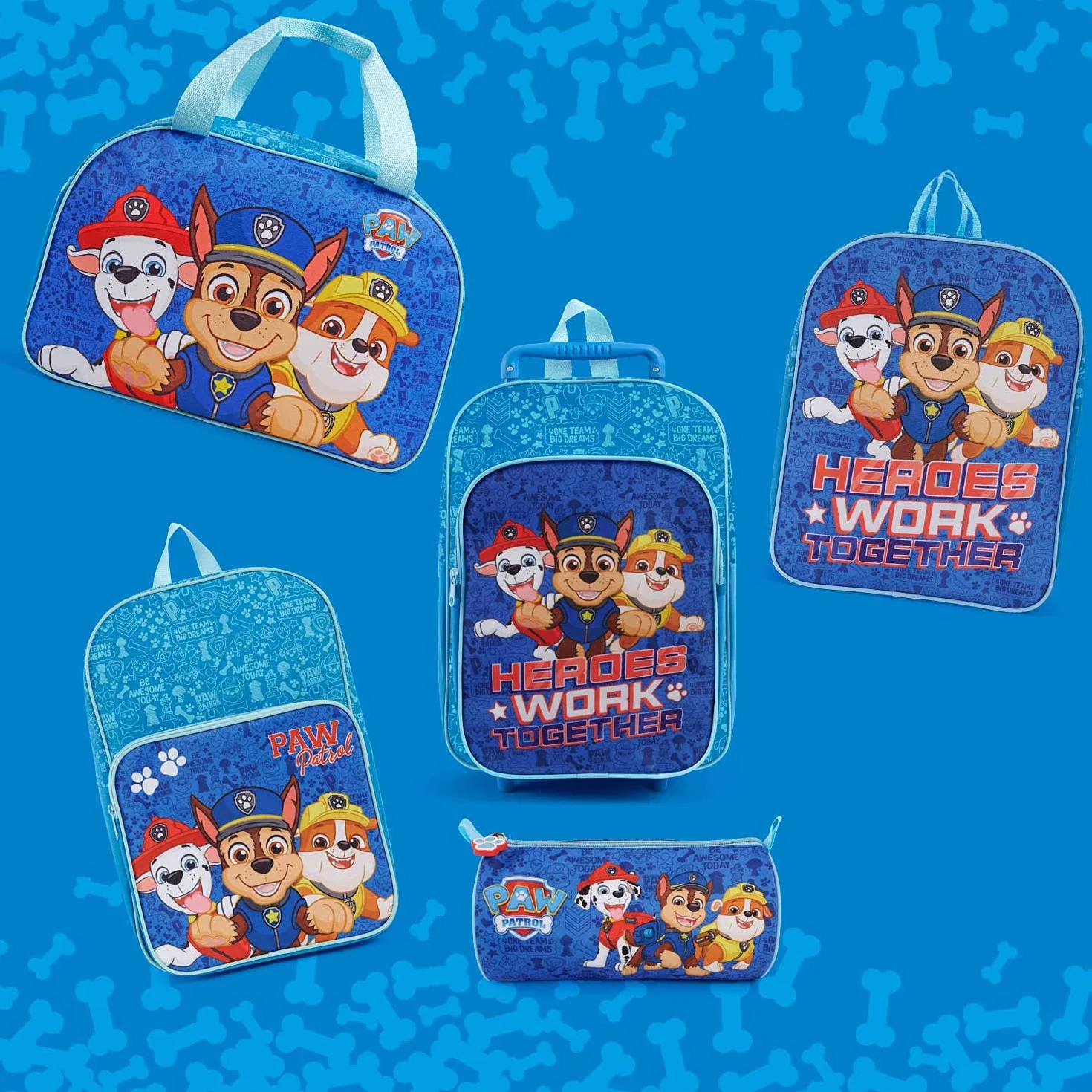 PERLETTI Bolsa Deporte Infantil Niño Paw Patrol con Bandolera - Bolso Deportivo para Niños Viajes y Tiempo Libre con Estampa Chase Marshall y Rubble - Mochila Gimnasio para Pequeños Azul - 28x41.5x21