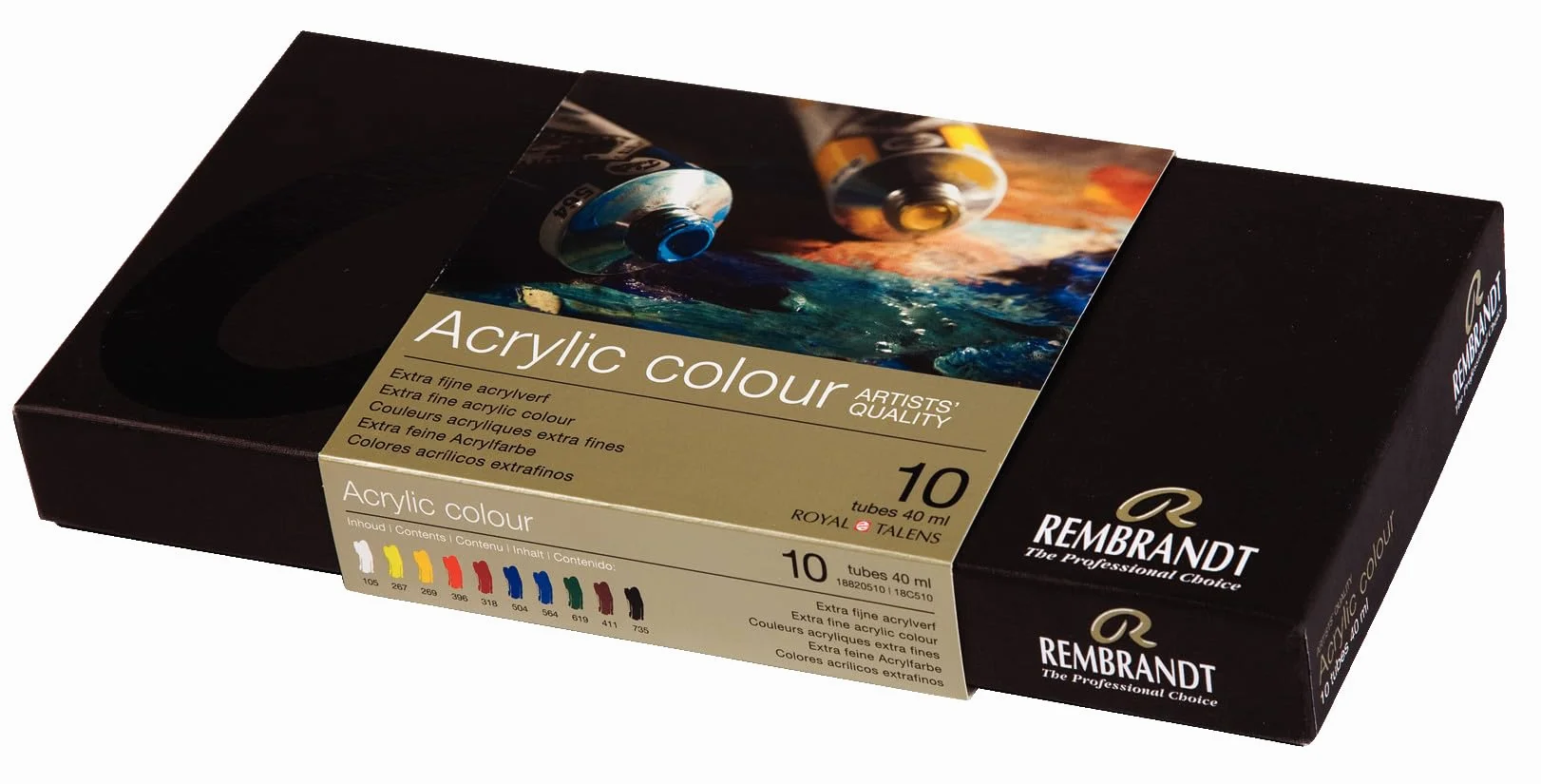 Rembrandt Estuche de pintura acrílica profesional 10 colores (tubos de 40 ml) | Acrílicos de calidad artística