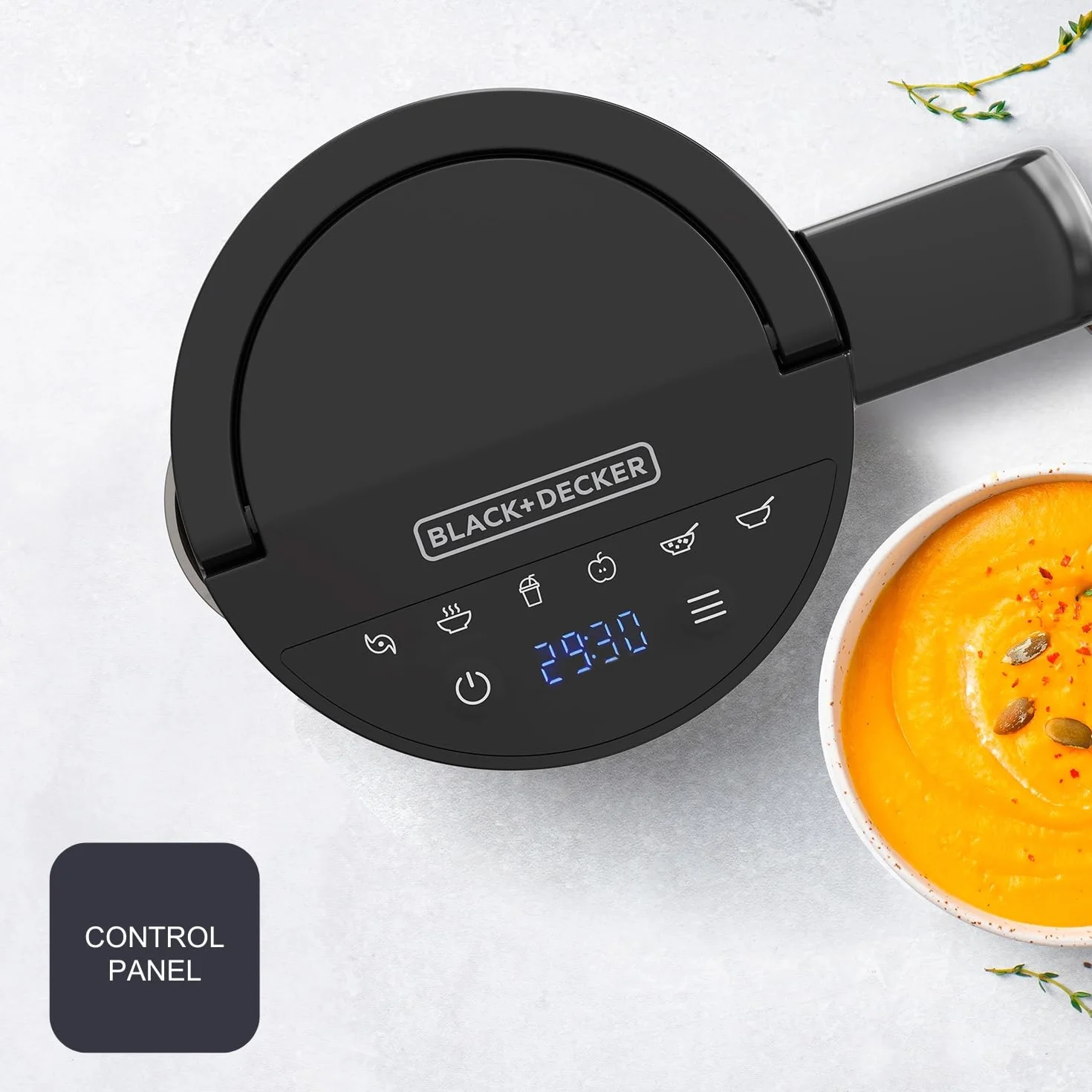 BLACK+DECKER - Sopera Eléctrica BXSM1000E | Hornillo de Sopa 1040W | Jarra Inox 1,6L | 7 Programas Automáticos | Smoothies y Compotas | Mantener Caliente | Pantalla Digital | Sin BPA