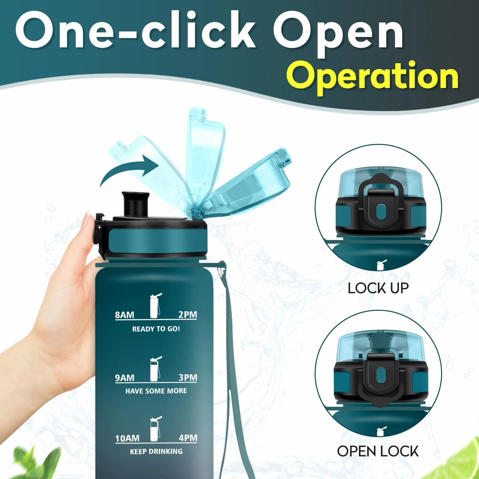 Botella Agua con Filtro 1L sin BPA, Cantimplora Deportiva con Marca de Tiempo Reutilizable