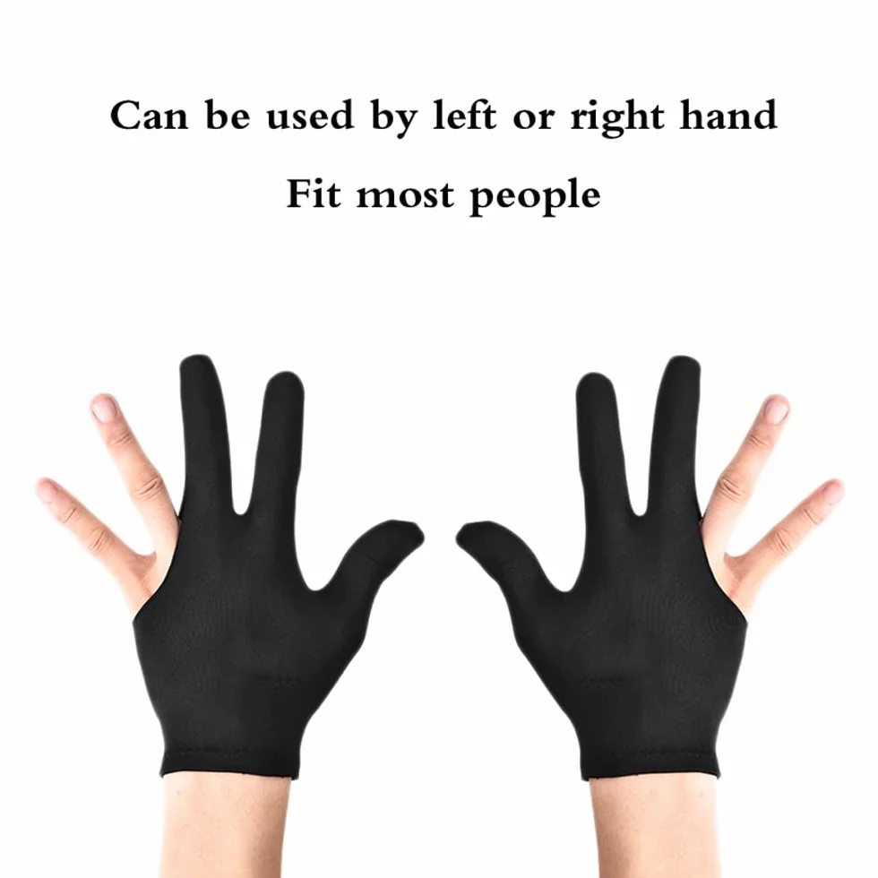 JKJF 4 guantes de billar de 3 dedos, guantes de taco de billar, guantes de taco de tiro para mujeres y hombres, mano izquierda y derecha, color negro, estilo 1