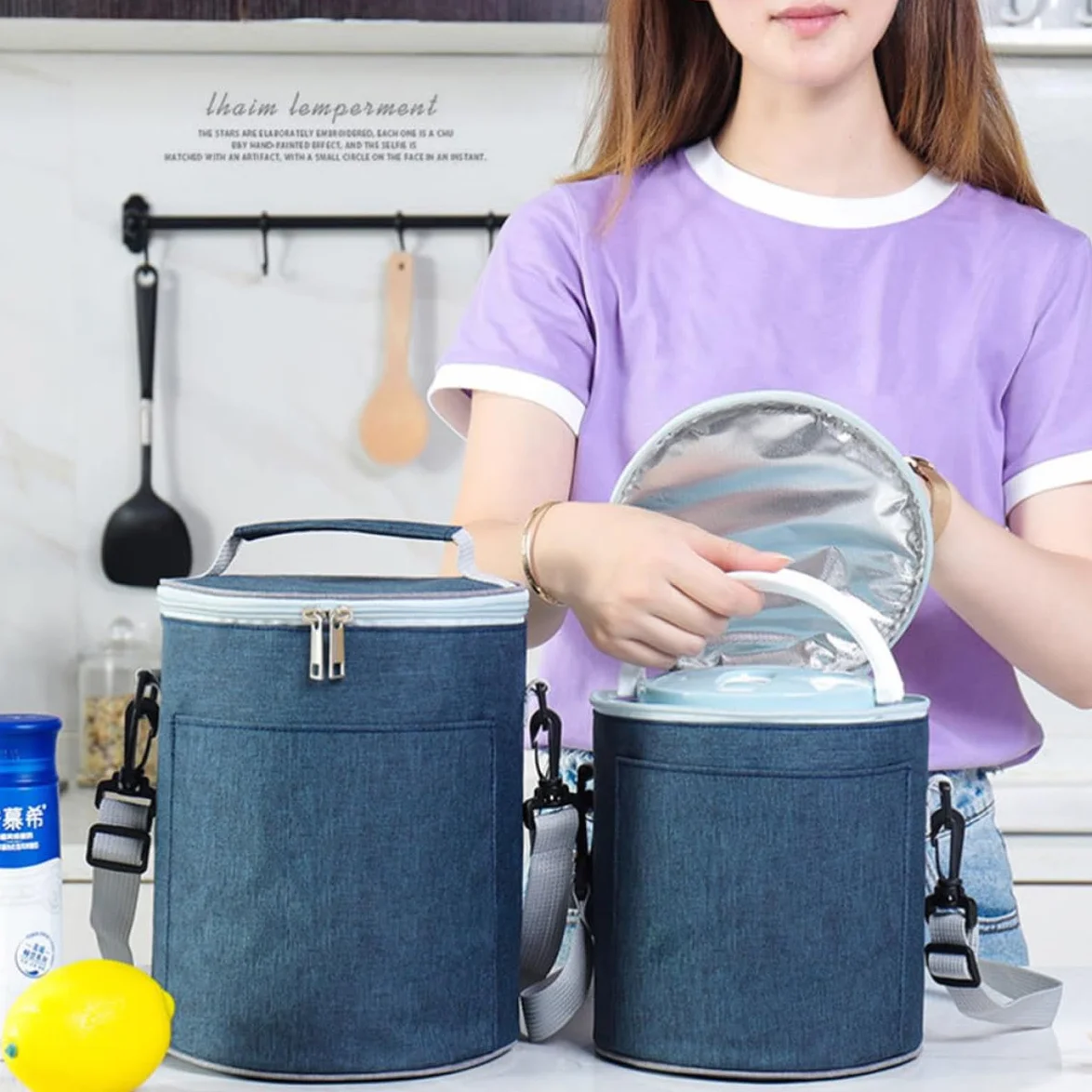 Bolsa Térmica Portátil de Tela Oxford Ligera y Compacta para Almuerzo, Adecuado para Picnic y Comida para Llevar, Diseño Resistente Color Azul Marino
