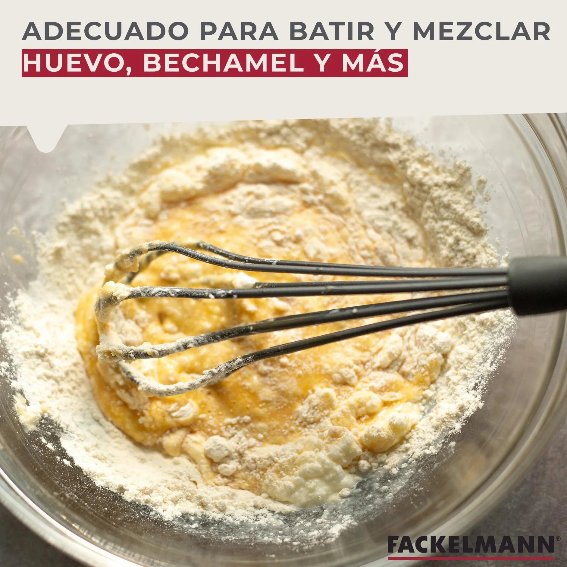 Fackelmann Soft Batidor Manual de Varillas, Nylon resistente hasta 220ºC y Mango Suave y Antideslizante de Polipropileno, Diseño Ergonómico, 29x7cm, 1 ud.