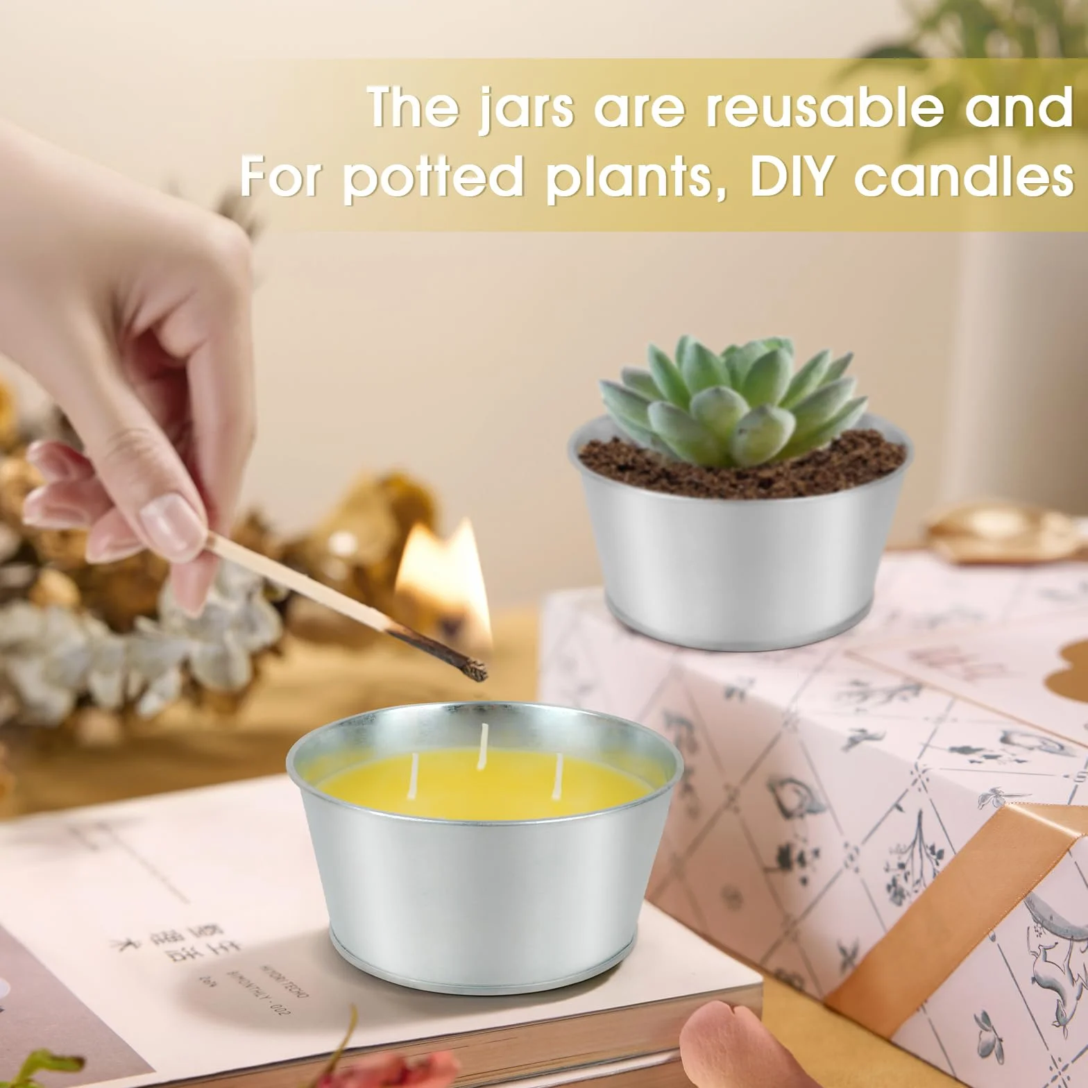 Lote de 2 Velas Grandes de Citronela - 120 Horas de Duración con 3 Mechas Vela Aromática de Cera de Soja Natural de Duración - Ideal para Jardines, Terrazas, Camping e Interiores