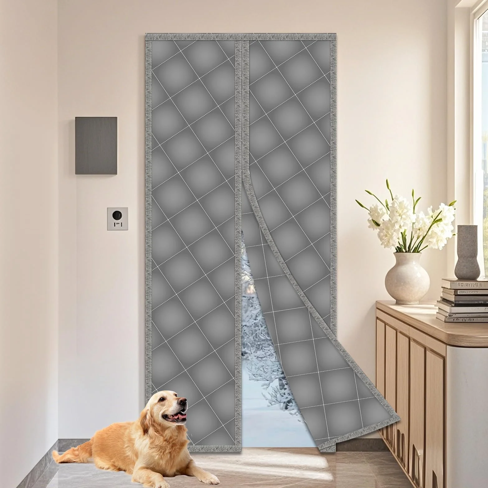 90 x 210 cm cortina térmica para puerta protección contra el frío, cortina magnética de protección térmica para puerta, tela Oxford engrosada, resistente al viento, cortina de protección contra