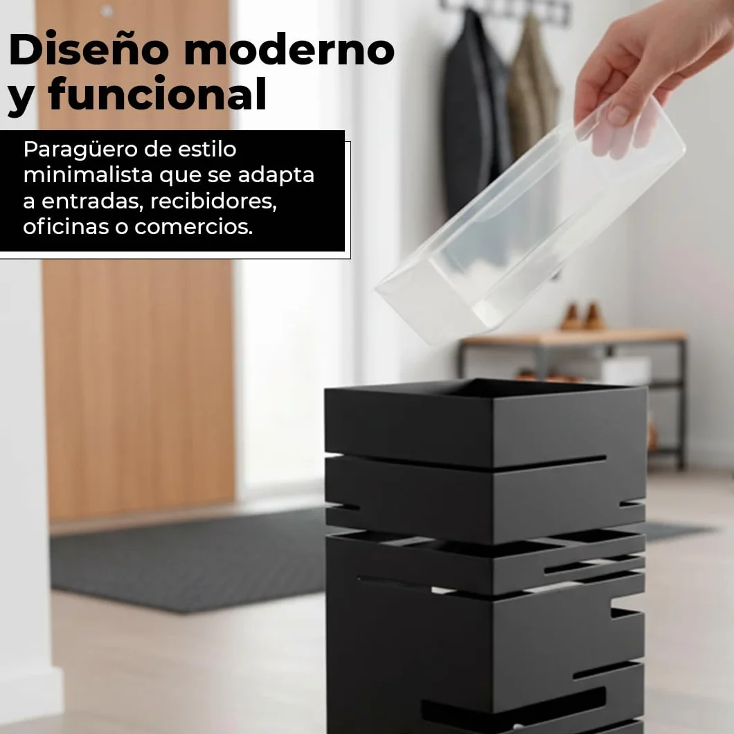 HERSIG - Paraguero Metálico - Paragueros Modernos y Decorativos - Paragueros Originales para Entrada, Recibidor, Oficina o Comercio | Paragüero de Diseño Elegante y Funcional - Diseño Moderno - Negro