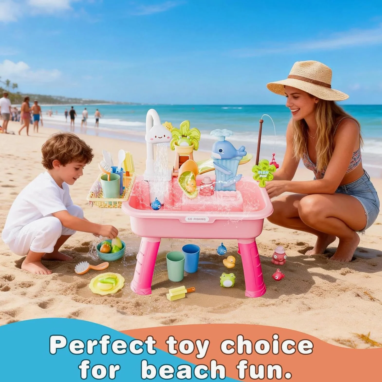Fregadero de juegos para niños – Fregadero de cocina 4 en 1 para niños pequeños | Mesa de agua para niños, mesa de juego de agua para niños pequeños, fregadero con agua corriente y bomba, tanque de