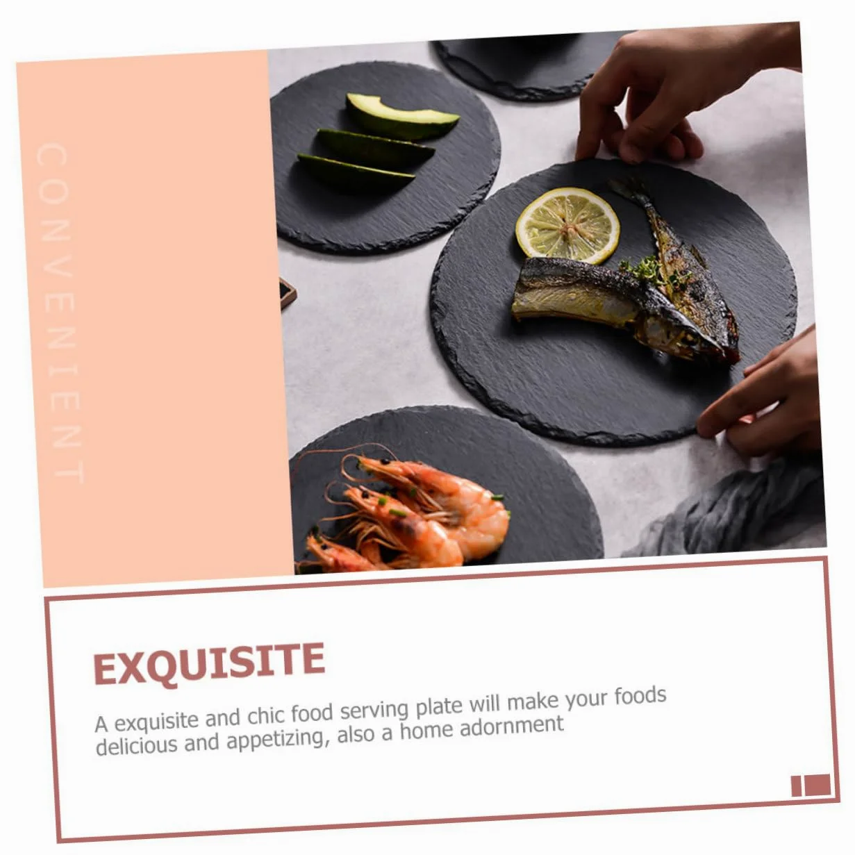 SECFOU Plato Redondo de Pizarra Natural Negro para Servir Comida | Multiuso para Desayuno y Postres, Estilo Rústico Chic, Adecuado para Hotel y Restaurante Occidental