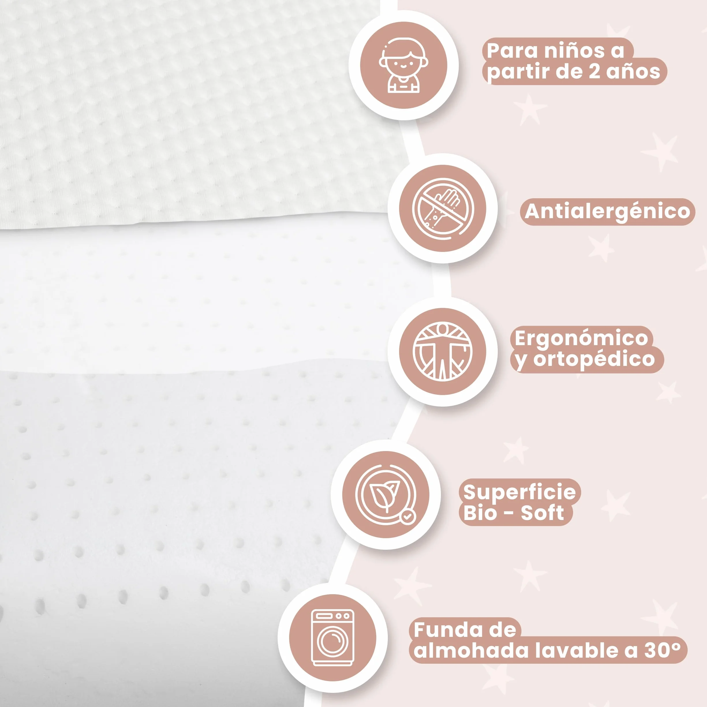 Almohada Infantil Viscoelástica 60x40x6 Memory Foam Transpirable Antisofocos Funda Tencel Hipoalergénica