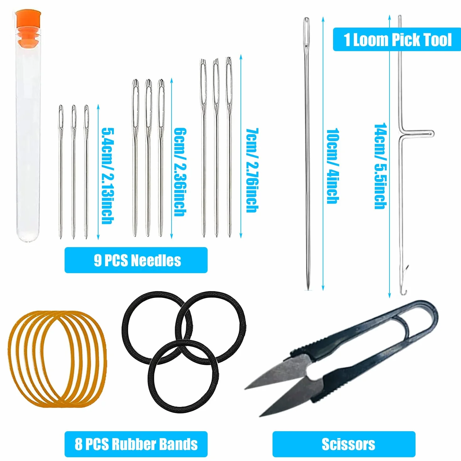 Allazone Telar Pequeño para Tejer, 21 Hooks Máquina de Tejer en Telar de Madera, 50 Color Hilo de Bordar para remendar Jeans, Calcetines y Ropa